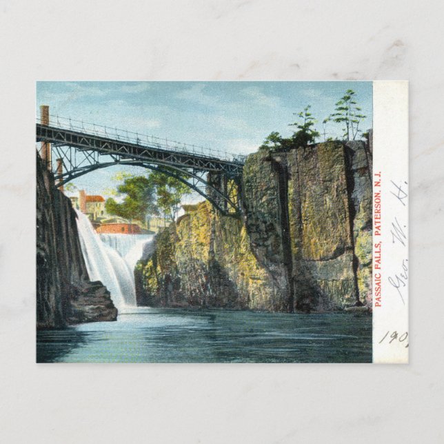 Passaic Falls, Paterson NJ 1907 vintage Postcard (Front)