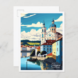 Passau Germany vintage travel illustration Postcard