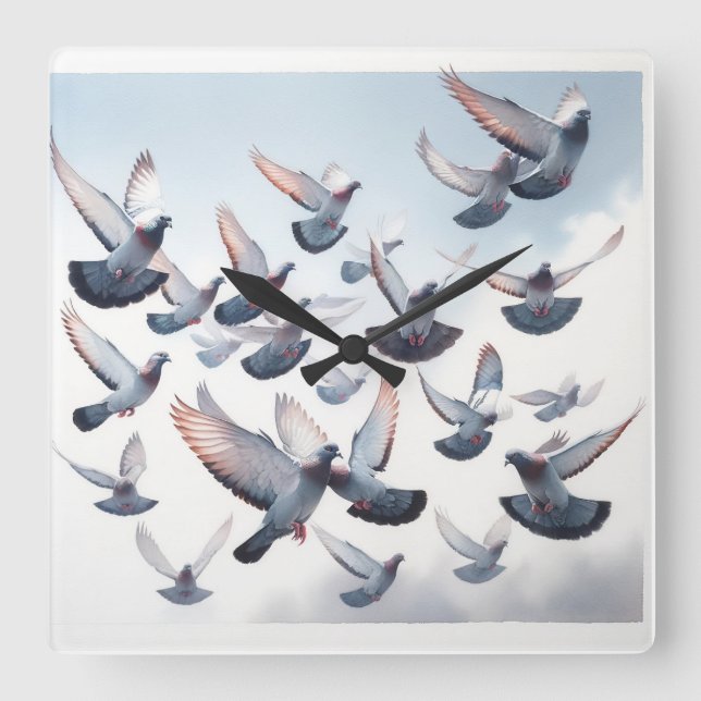 Passenger Pigeons in Flight REF268 - Watercolor Square Wall Clock (Front)
