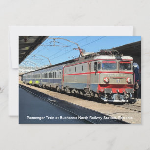 Passenger Train at Bucharest Railway Station on a Holiday Card