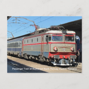 Passenger Train at Bucharest Railway Station on a Holiday Postcard