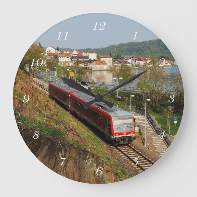 Passenger train in Herzhausen on the Edersee Large Clock (Front)