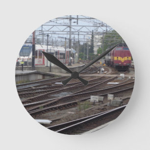 Passenger Trains arriving at station, Wall Clock