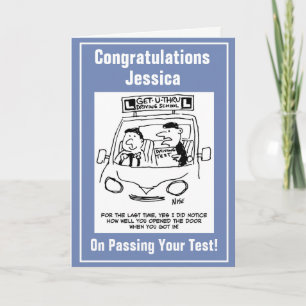 Passing Driving Test. 3 Driving School Cartoons. Card