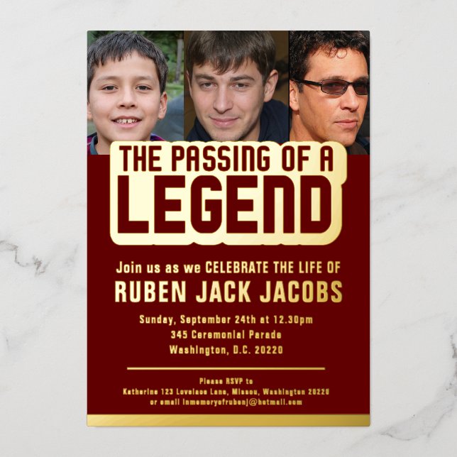 Passing of legend funeral dark red memorial foil (Front)