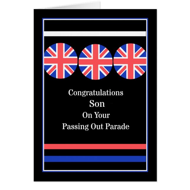 Passing Out Parade Card for Son British Flag Icons (Front)