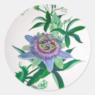 Passion Flower Botanical Art Classic Round Sticker