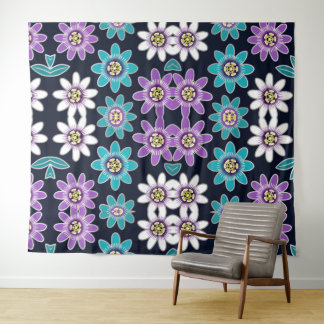 Passion Flower Floral Pattern Wall Tapestry