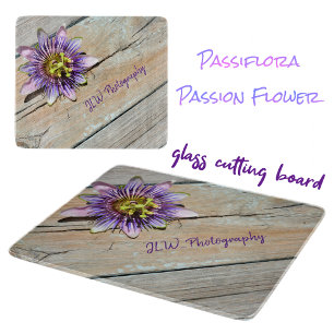Passion Flower on Rustic Weathered Wood Glass Cutting Board