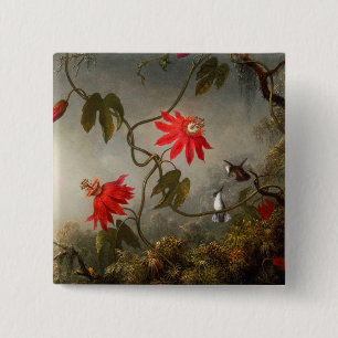 Passion Flowers with Hummingbirds Heade 15 Cm Square Badge
