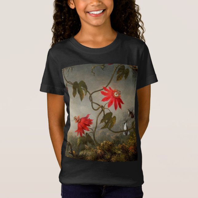 Passion Flowers with Hummingbirds Heade T-Shirt (Front)