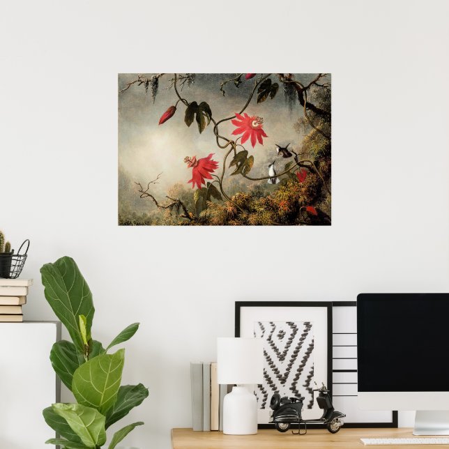 Passion Flowers with Hummingbirds Poster (Home Office)