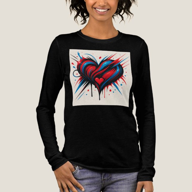 “Passion Pulse – Bold Red & Blue Heart Long Sleeve Tri-Blend Shirt (Front)