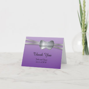 Passion Purple and Silver Wedding Love Hearts Thank You Card
