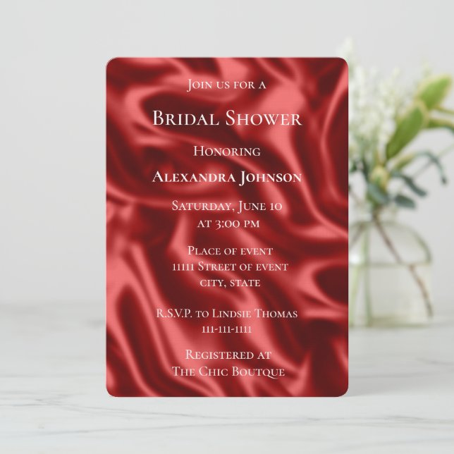 Passion Red Faux Satin Bridal Shower Invitation (Standing Front)