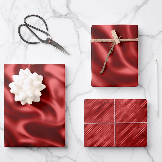 Passion Red Faux Satin Wedding Wrapping Paper Sheet (Front)