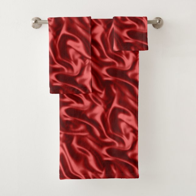 Passion Red Romantic Faux Satin  Bath Towel Set (Insitu)