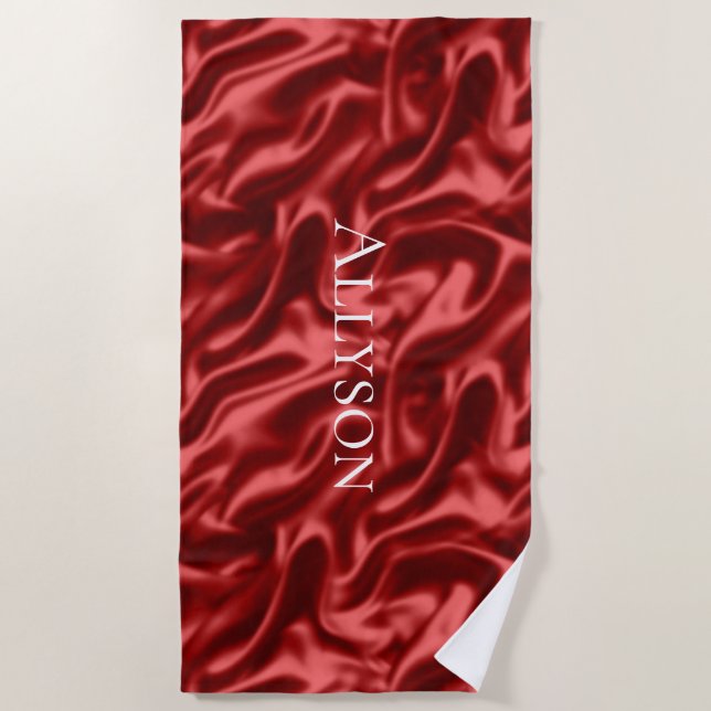 Passion Red Romantic Faux Satin  Beach Towel (Front)