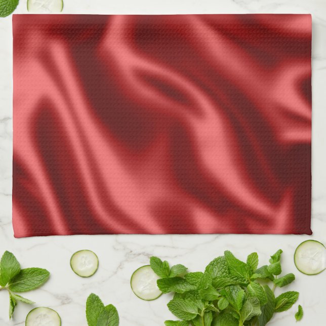 Passion Red Romantic Faux Satin  Tea Towel (Folded)