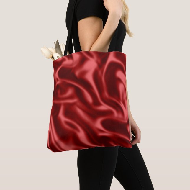 Passion Red Romantic Faux Satin  Tote Bag (Close Up)