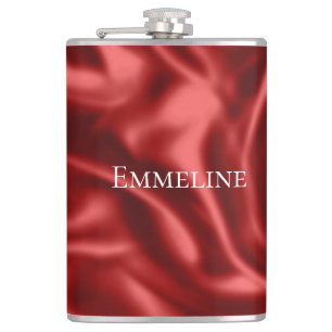 Passion Red Romantic Faux Satin Wedding Hip Flask