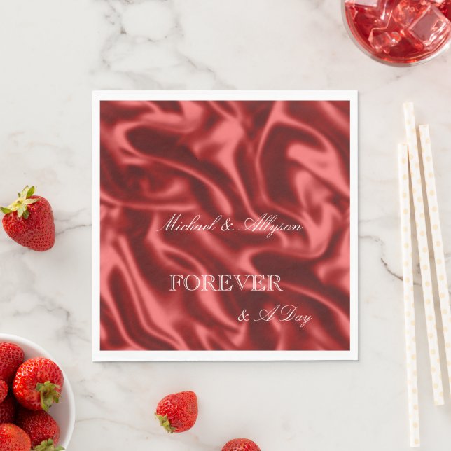 Passion Red Romantic Faux Satin Wedding Napkin (Insitu)