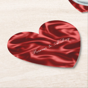 Passion Red Romantic Faux Satin Wedding Paper Coaster