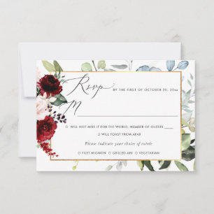 Passionate Blooms Watercolor Flowers, RSVP w Meal Invitation