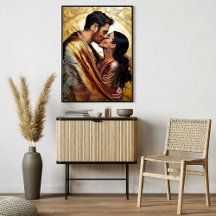 Passionate Couple Kissing in Golden Design ❤️
