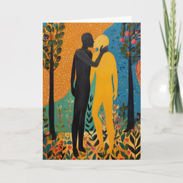 Passionate Embrace in Forest Clearing Card (Front)
