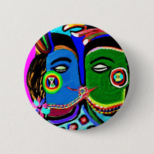 Passionate Kiss - Vintage India Cave Art Style 6 Cm Round Badge