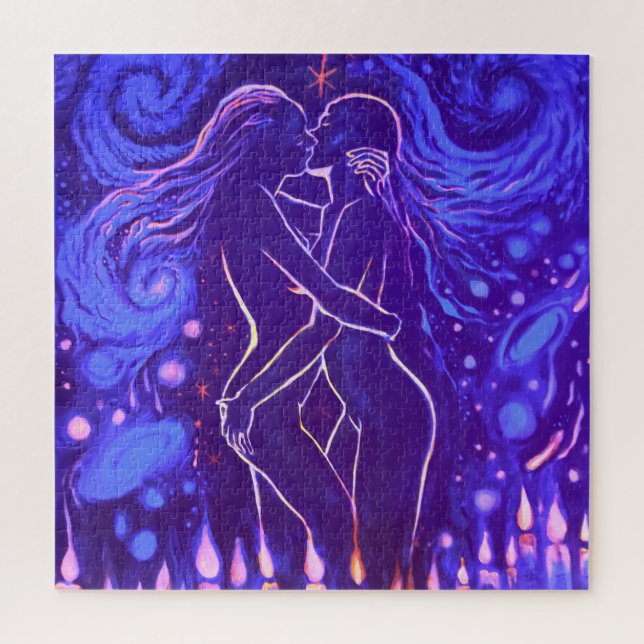 Passionate lesbian kiss a jigsaw puzzle (Vertical)