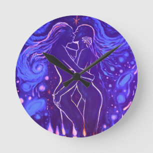 Passionate lesbian kiss  round clock