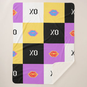 Passionate Lips & XO Pattern Sherpa Blanket