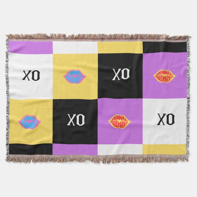 Passionate Lips & XO Pattern Throw Blanket (Front)