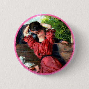 Passionate Lovers Kiss Vintage Valentine Button