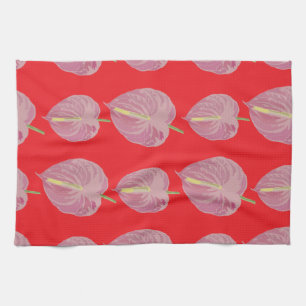 passionate pink anthurium pattern tea towel
