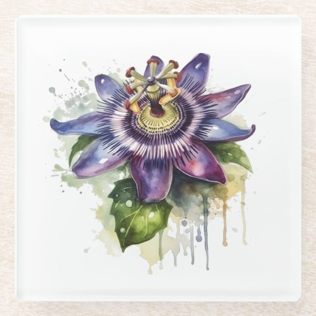 Passionate Purple Passion Flower Glass Coaster (Front)