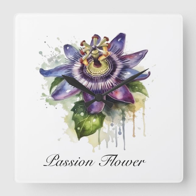 Passionate Purple Passion Flower Square Wall Clock (Front)
