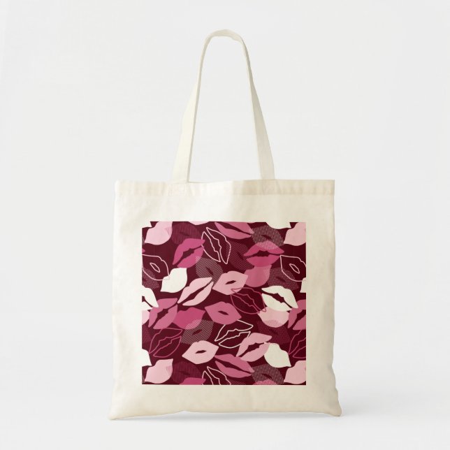 Passionate Red Pink Lips Kissing Pattern Tote Bag (Front)