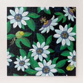 Passionflower Black Background Floral Seamless Jigsaw Puzzle