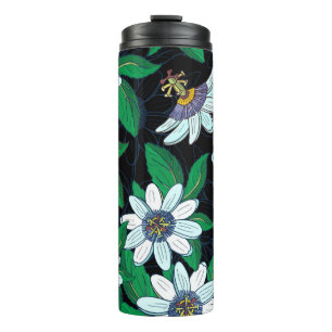 Passionflower Black Background Floral Seamless Thermal Tumbler
