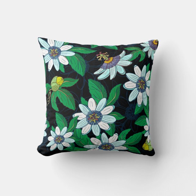 Passionflower, passiflora on a black background. F Cushion (Front)