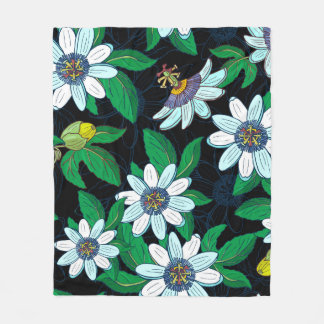 Passionflower, passiflora on a black background. F Fleece Blanket