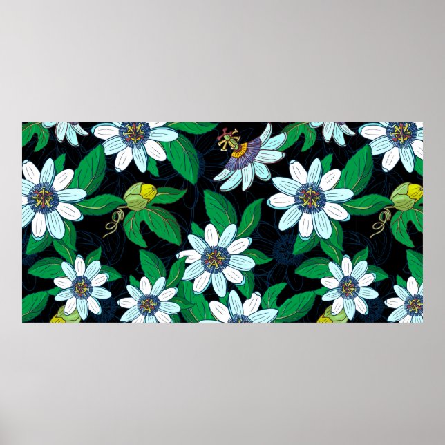 Passionflower, passiflora on a black background. F Poster (Front)