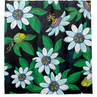 Passionflower, passiflora on a black background. F Shower Curtain