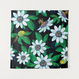 Passionflower, passiflora on a black background. F Tapestry