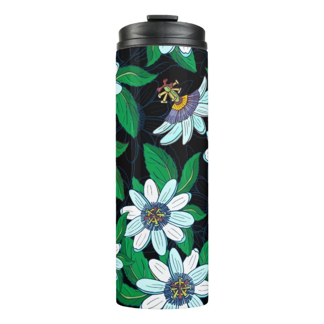 Passionflower, passiflora on a black background. F Thermal Tumbler (Front)