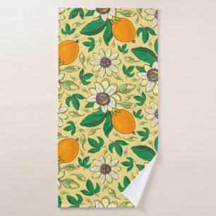 Passionflower (passiflora, passion fruit) on a bla bath towel