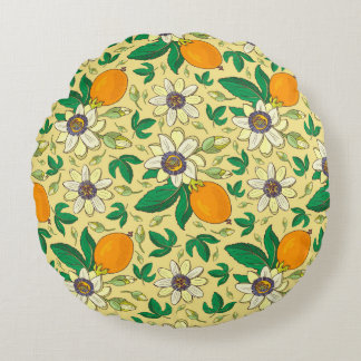 Passionflower (passiflora, passion fruit) on a bla round cushion
